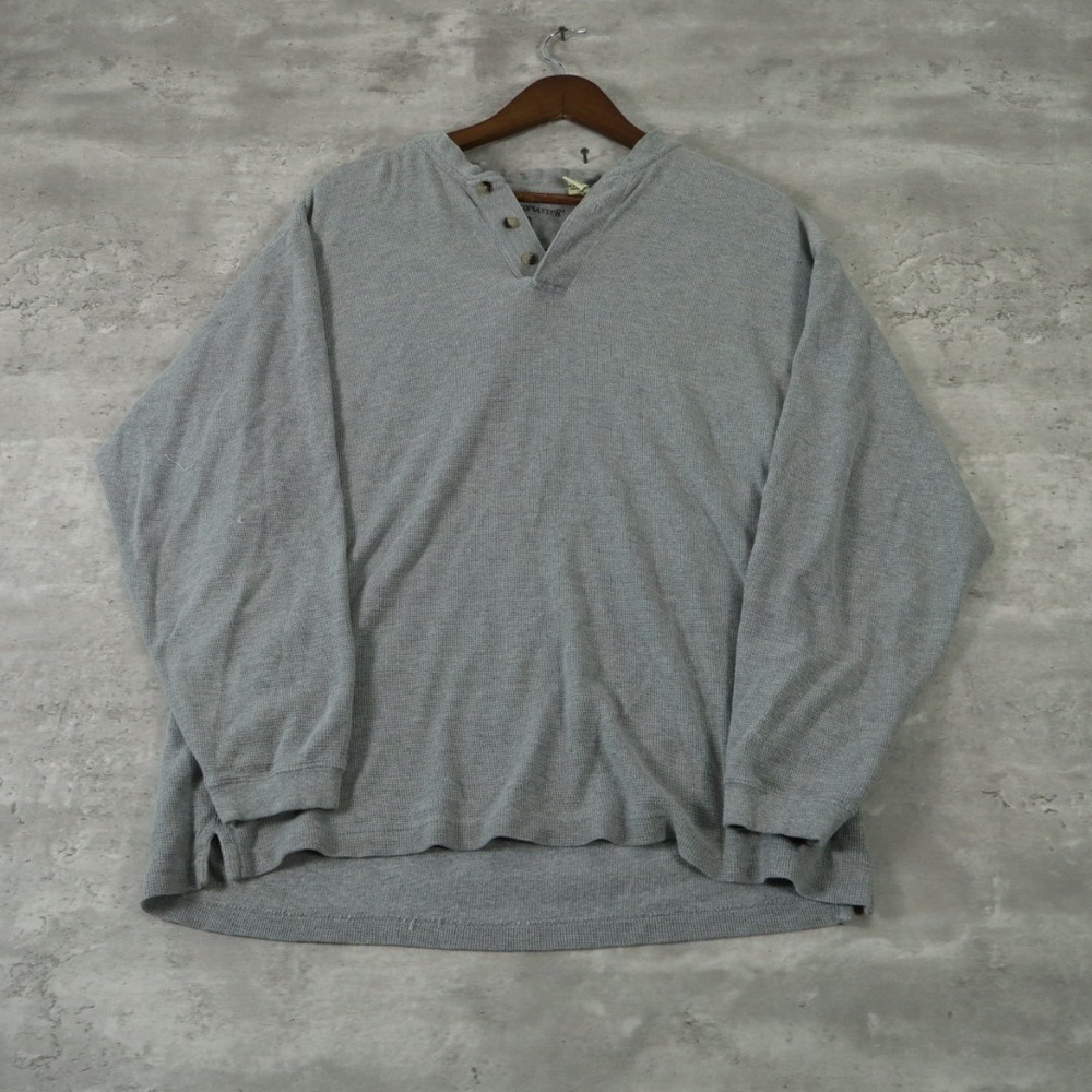 Fieldmaster Henley Shirt Waffle Knit Medium Grey Long Sleeve Cotton